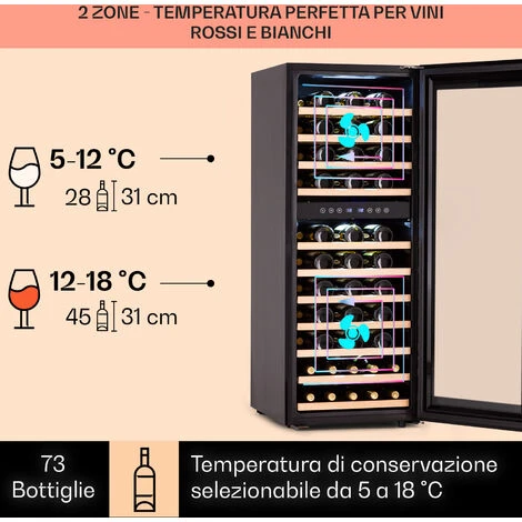 Klarstein Barossa 73 Duo - Frigorifero Per Vini, 2 Zone, 192 Litri, 73 Bottiglie, Display Touch 5 Klarstein Barossa 73 Duo - Frigorifero Per Vini, 2 Zone, 192 Litri, 73 Bottiglie, Display Touch - immagine 3