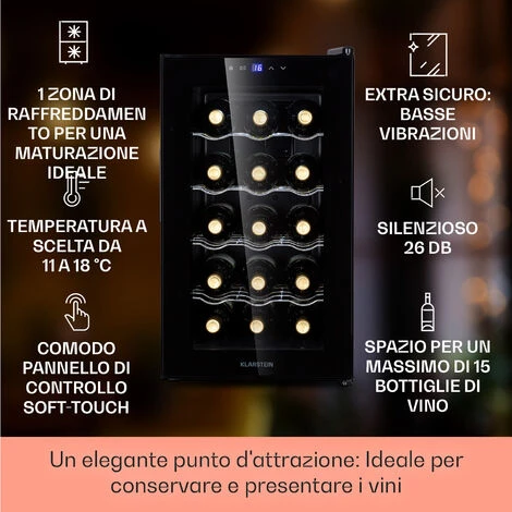 Klarstein Barolo 15 Uno - Frigorifero Per Vini, 48 L, 15 Bottiglie, 11-18 °C, SingleZone 4 Klarstein Barolo 15 Uno - Frigorifero Per Vini, 48 L, 15 Bottiglie, 11-18 °C, SingleZone - immagine 2